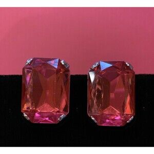 Pretty Pink Chunky Clip Earrings Faceted Rectangle Acrylic Galinda Wicked